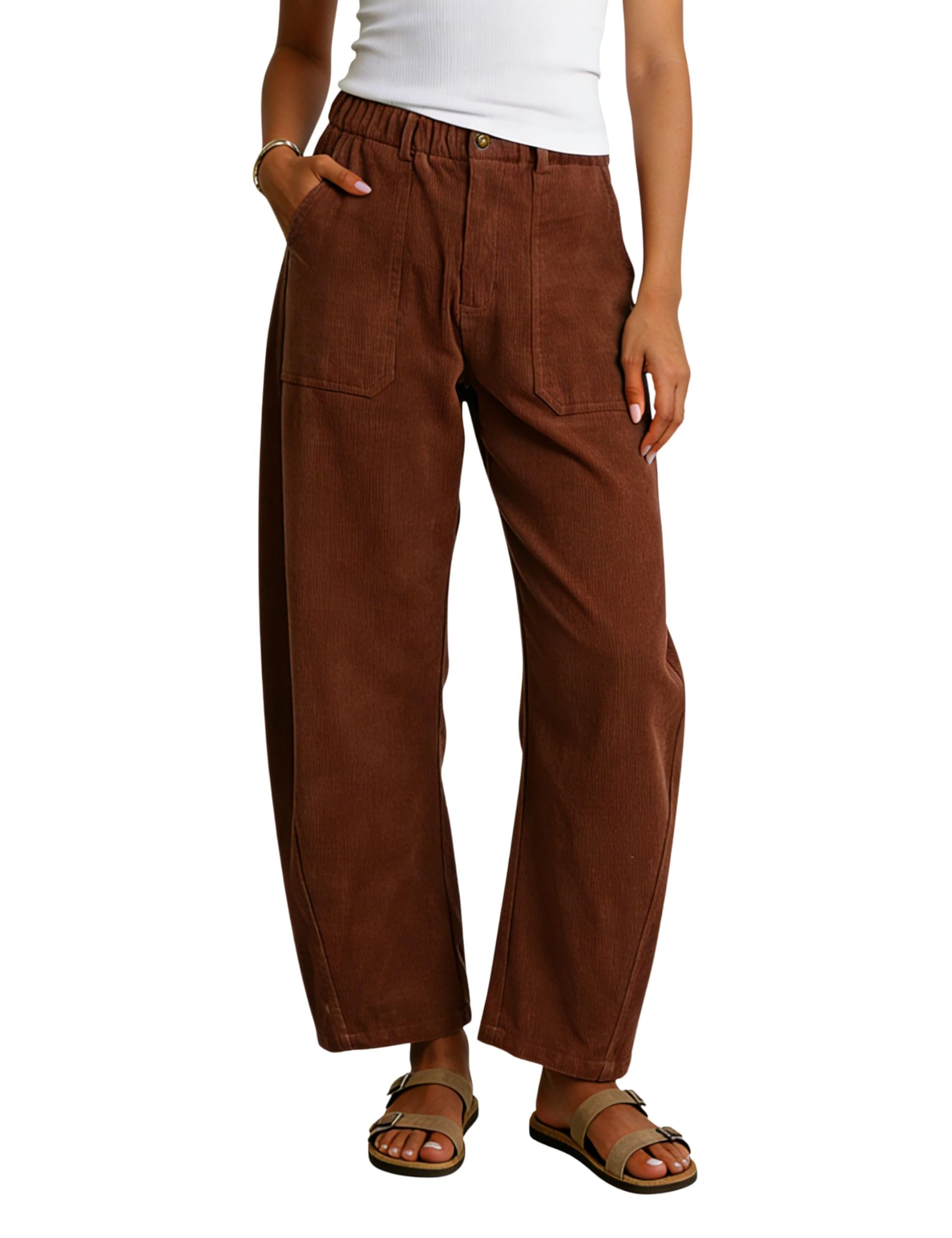 Dress made casual look intentional — Tanming Womens Corduroy Wide Leg Pants Daily Barrel Trousers