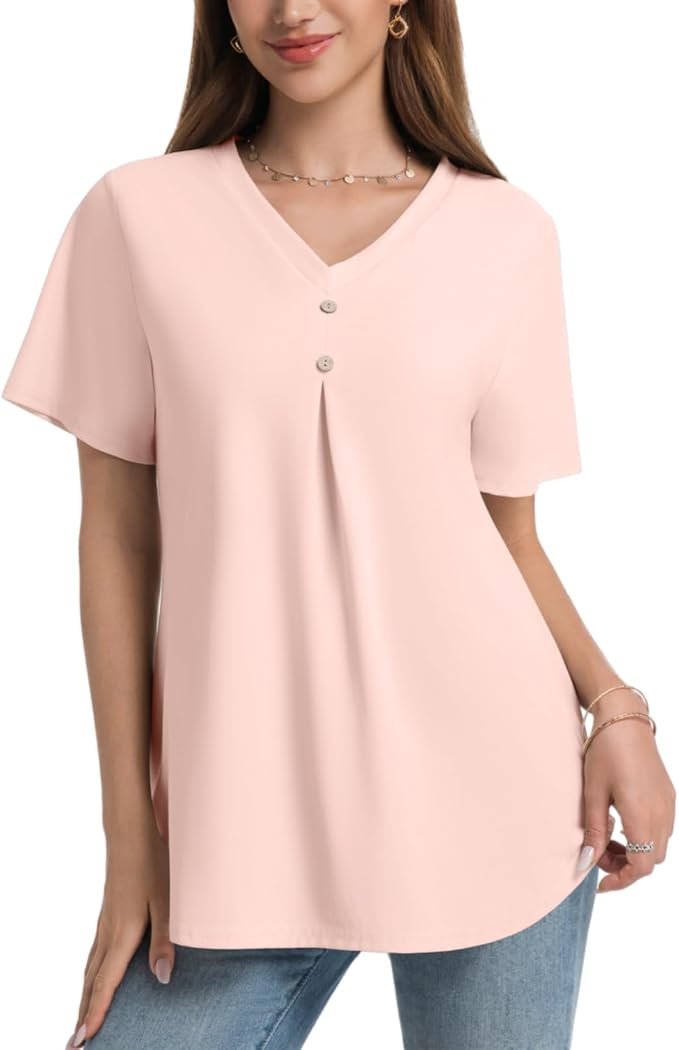 Small plans, strong opinion from Lightweight Shorts — Magicatelier Women Short Sleeve V Neck Tunic Tops Summer Business Casual Blouses Loose Fit Dressy Shirts Lightweight Outfits
