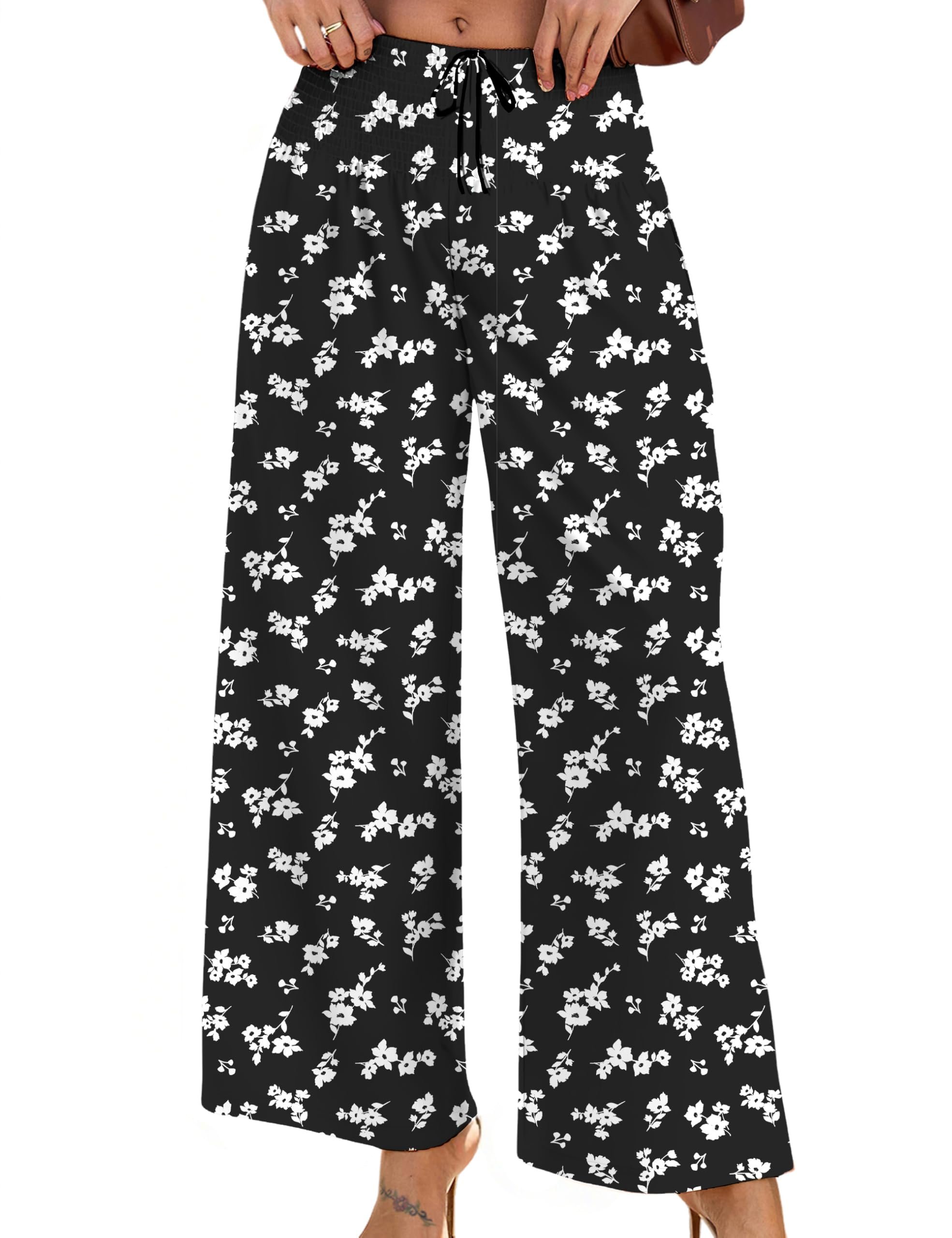 No notes, just Cropped Shorts — WeciBor Women's Boho Floral Palazzo Wide Leg Pants with Pockets Loose Flowy Casual Beach Vacation Outfits