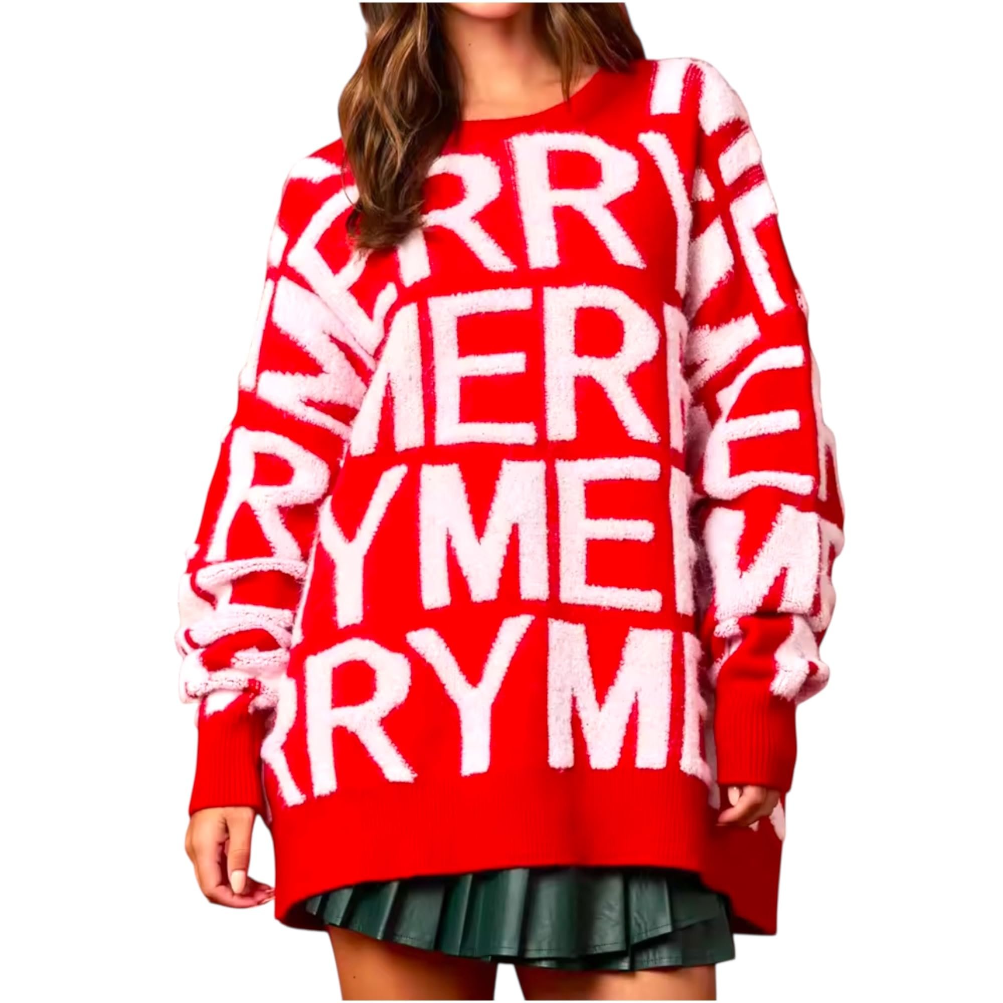 The outlook is bright for Top — Wine Wear Holiday Merry Christmas Sweater for Women – Cozy Oversized Knit, Festive Red Holiday Pullover, Cute Christmas Sweater