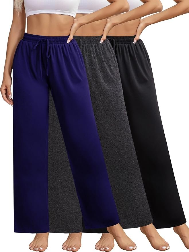 A fitting joke about Double-Lined Cropped Square-Neck Top — Spshodow 3 Pack Women's Wide Leg Lounge Pants High Waisted Drawstring Baggy Pants with Pockets