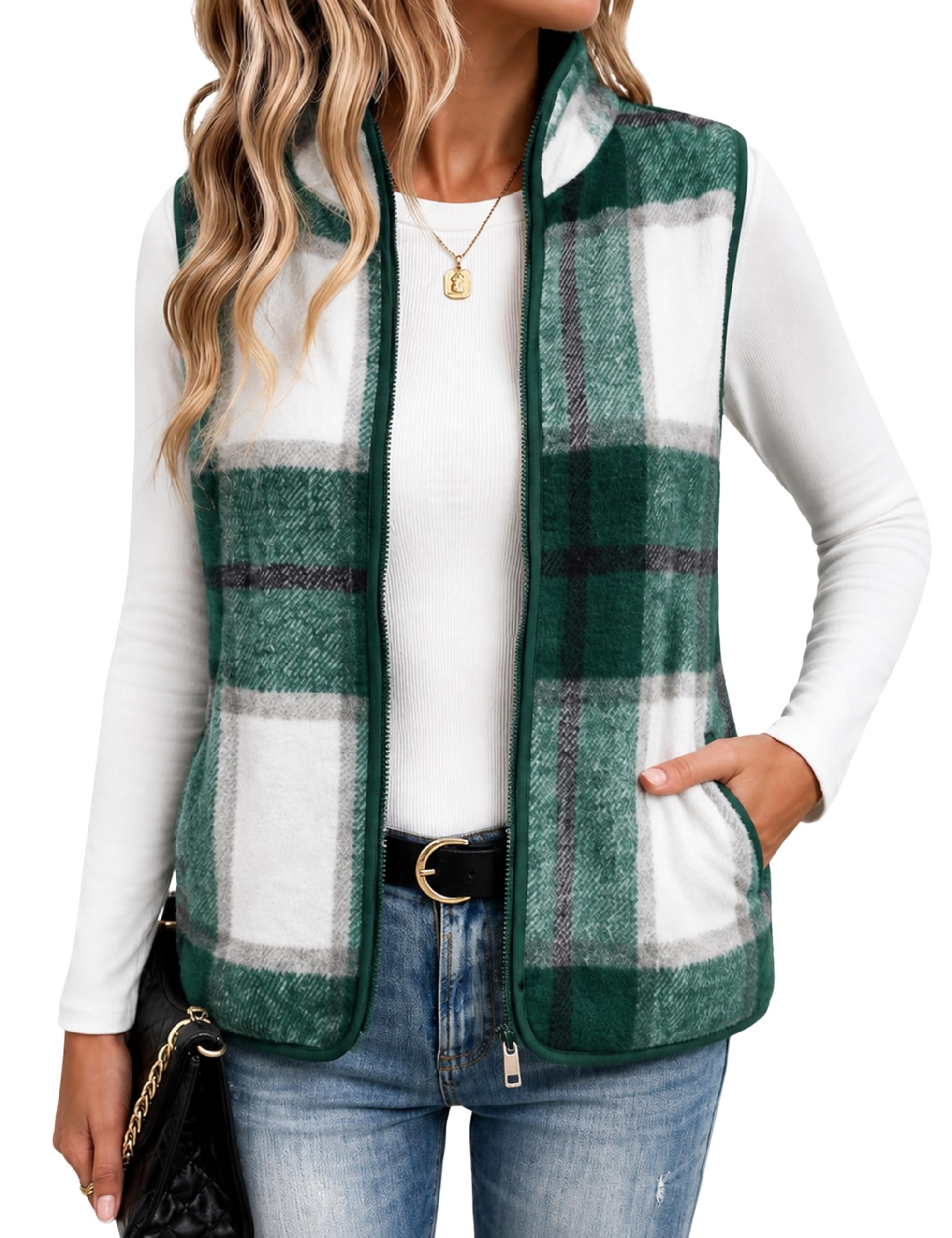 Jacket made a regular day look interesting — Tanming Womens Plaid Flannel Vest Brushed Sleeveless Jackets