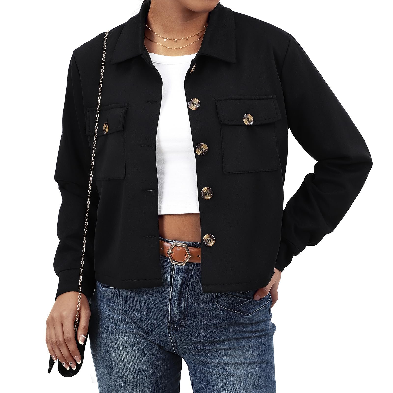 High pressure, low-effort Cropped Jacket — Waist Wow Women's Faux Suede Cropped Jacket Casual Button Down Fall Shacket Jackets Long Sleeve Outerwear Coats