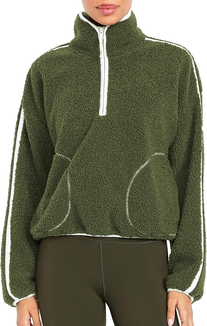 The coffee run deserved Sweatshirt — Ainangua Womens Fuzzy Fleece Sweatshirt Mock Neck Quarter-Zip Sweatshirts