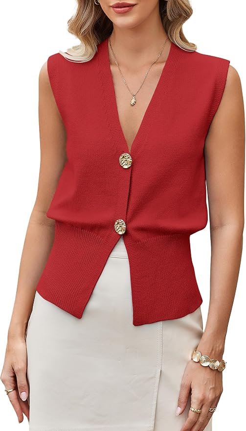 Partly cloudy, fully styled in Jacket — Guolezeev Womens Sweater Vest Button Up V Neck Knit Vest Top Sleeveless Cardigan