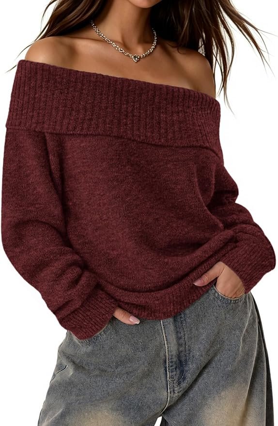 Off-The-Shoulder Top walked into a closet and raised the bar — Athmile Fall Off The Shoulder Sweater Women Fashion Long Sleeve Trendy Top
