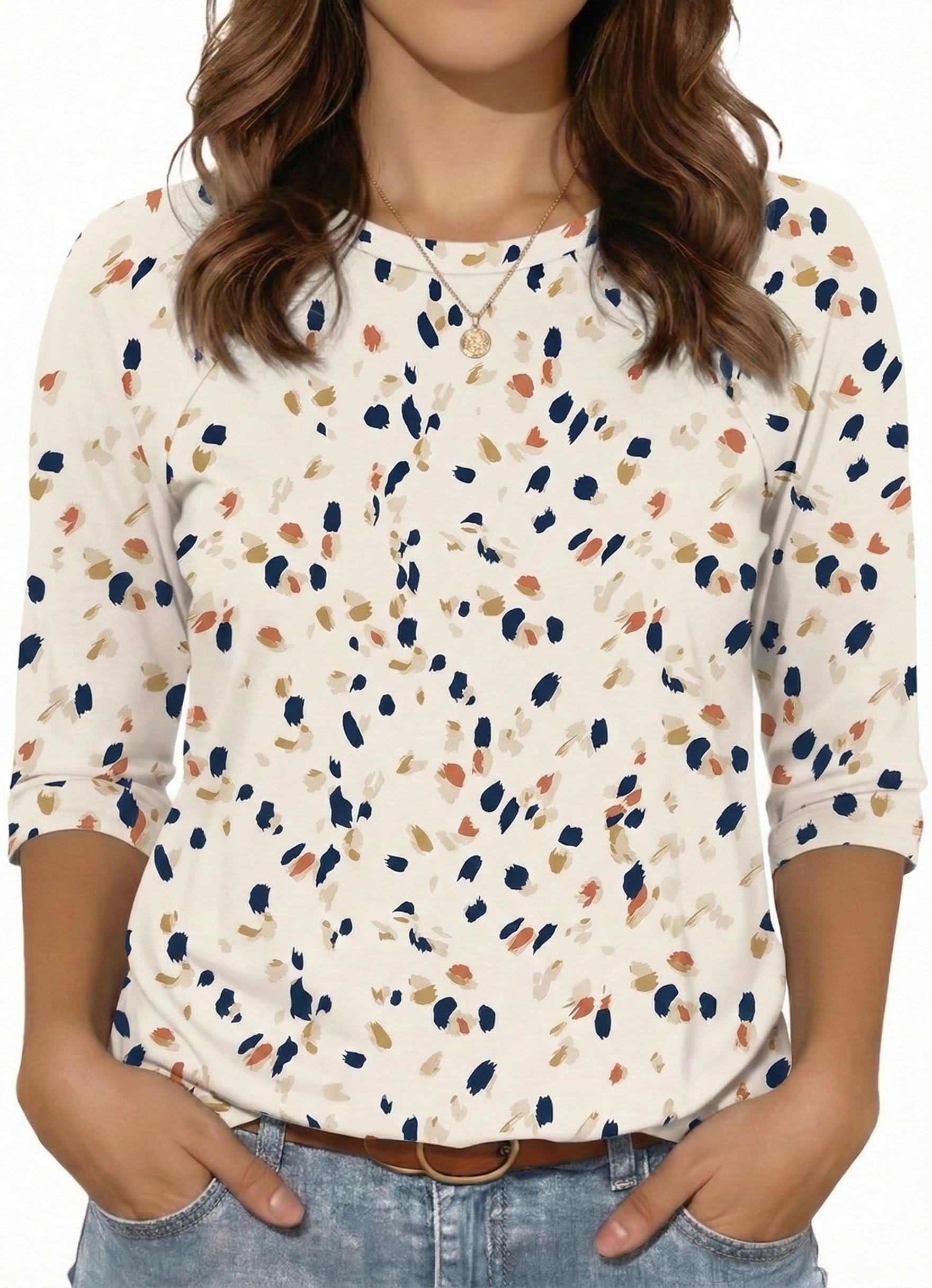 The schedule said casual; Shirt heard camera-ready — Rosemia Womens Shirt 3/4 Sleeve Graphic Tops Crew Neck Spring Fall Tunic Top