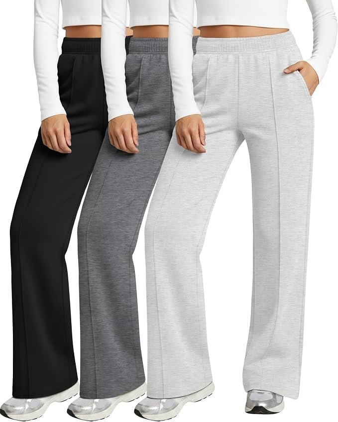Cropped Sweatshirt made a regular day look interesting — Spshodow 3-Pack Women's Drop-Weight Flared Sweatpants - High Waisted Wide Leg Joggers with Pockets