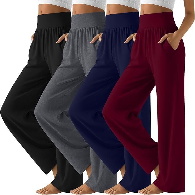 Getting the proportions right with Cropped T-Shirt — Spshodow 4 Pack Women's Wide Leg Yoga Pants, High Waist Lounge Trousers with Pockets, Soft Loose Comfy Casual Pants