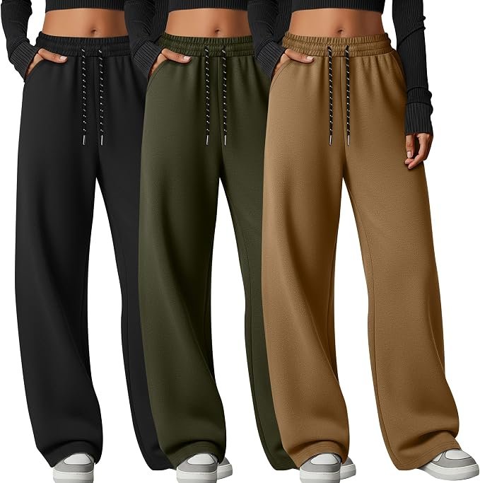 Partly cloudy, fully styled in Shirt — Spshodow 3 Pack Women's High Waisted Wide Leg Sweatpants, Barrel Leg Lounge Pants with Pockets & Drawstring