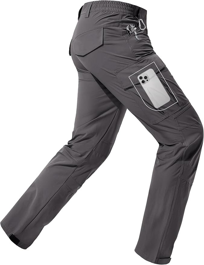 Wind advisory: T-Shirt may steal the scene — Zylqus Mens Lightweight Cargo Hiking Pants Waterproof Quick Dry Fishing Work Outdoor Pants Black 36W x 30L