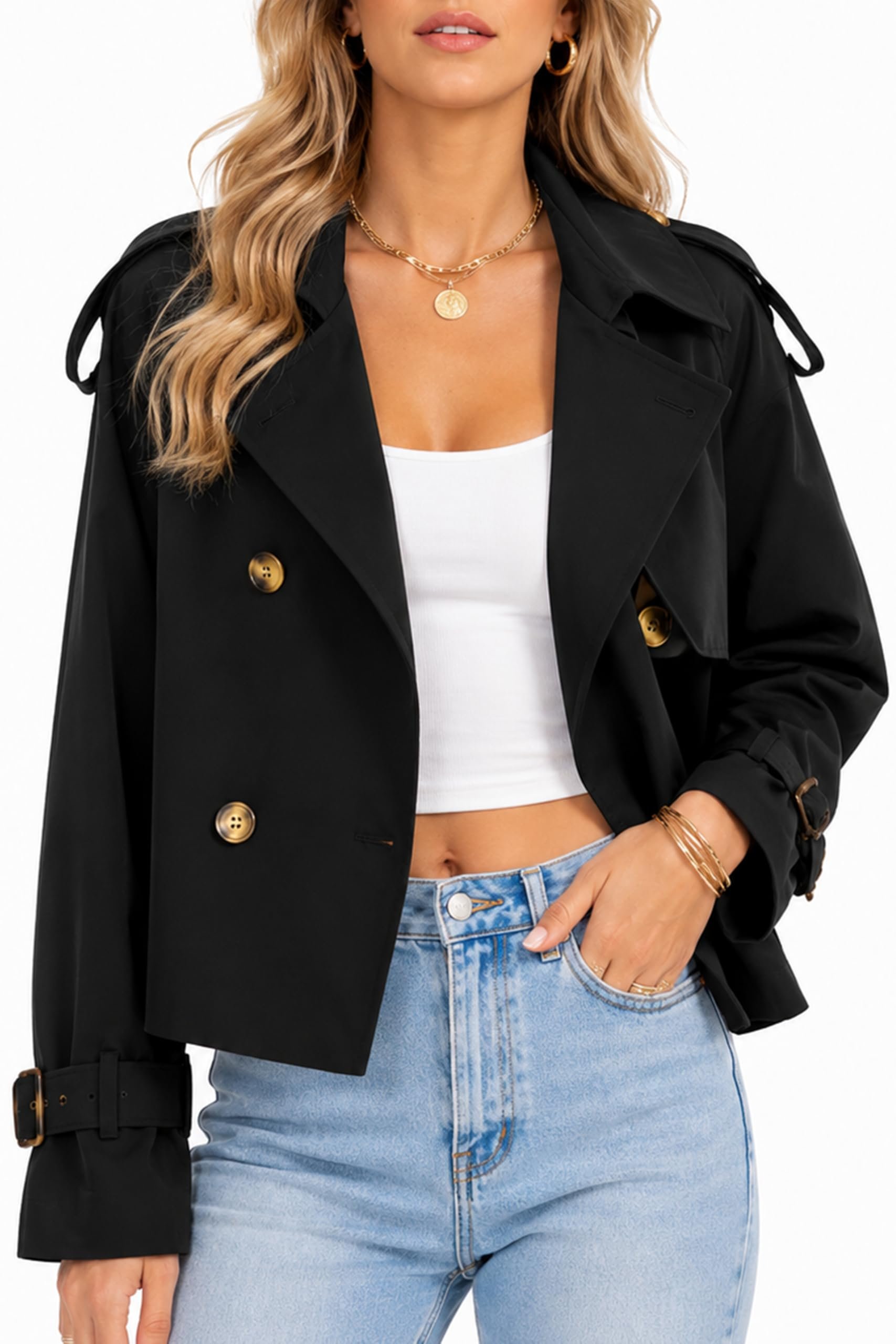 I wore Cropped Jacket; the day developed a personality — Orolay CHIIONE Women Crop Double Breasted Trench Coat Short Cropped Jacket