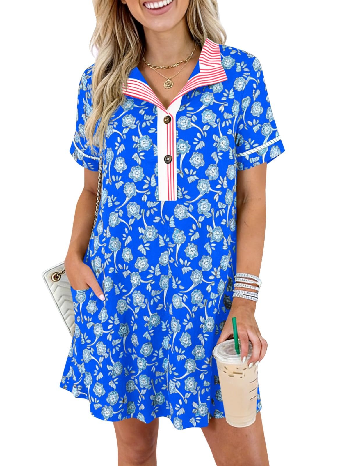 No notes, just Shorts — Wenrine Womens Floral Mini Dress Short Sleeve Summer Boho Dresses