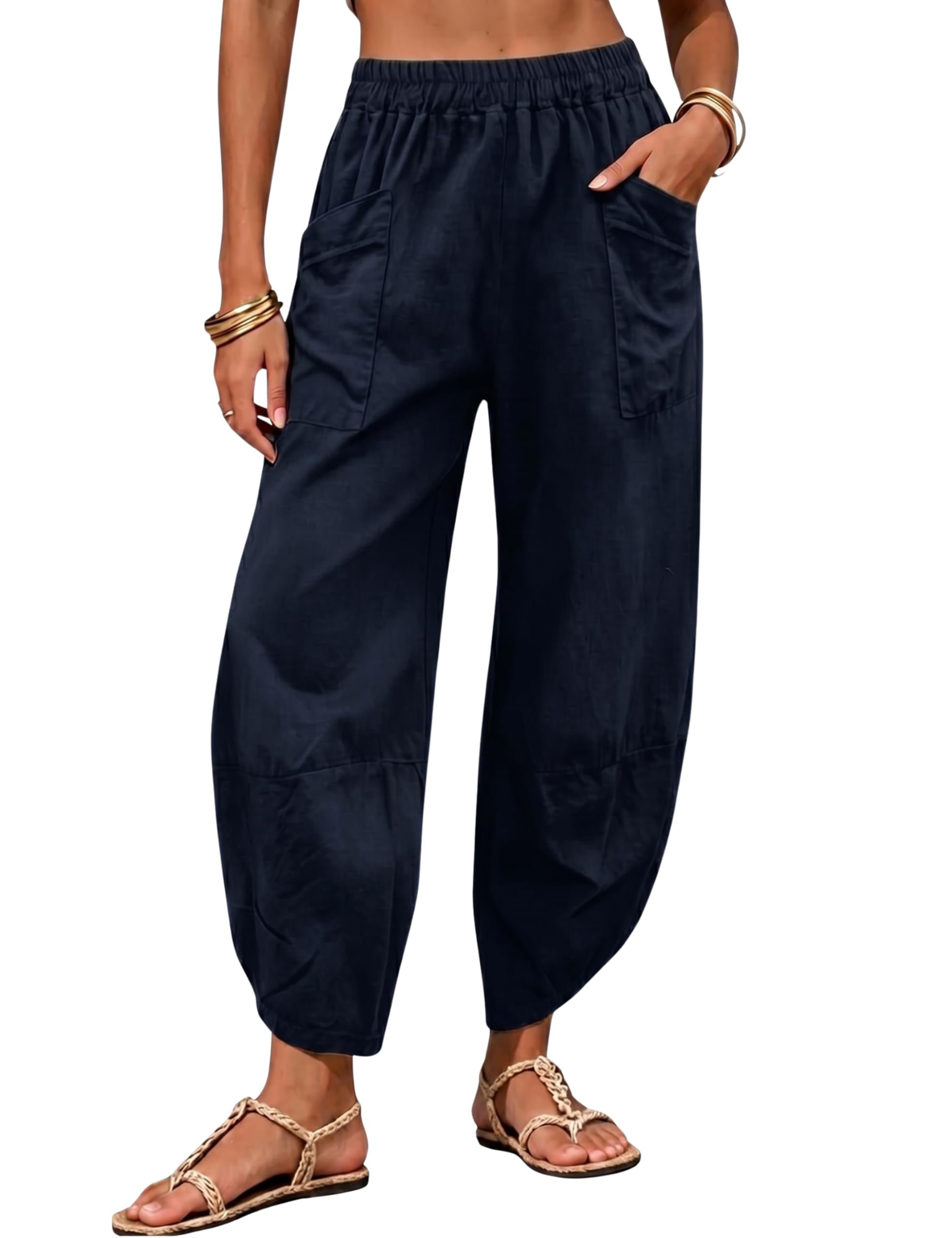 One errand, full fit check: Cropped Jacket — Tanming Womens Harem Pants Cotton Linen Wide Leg Capris Pants