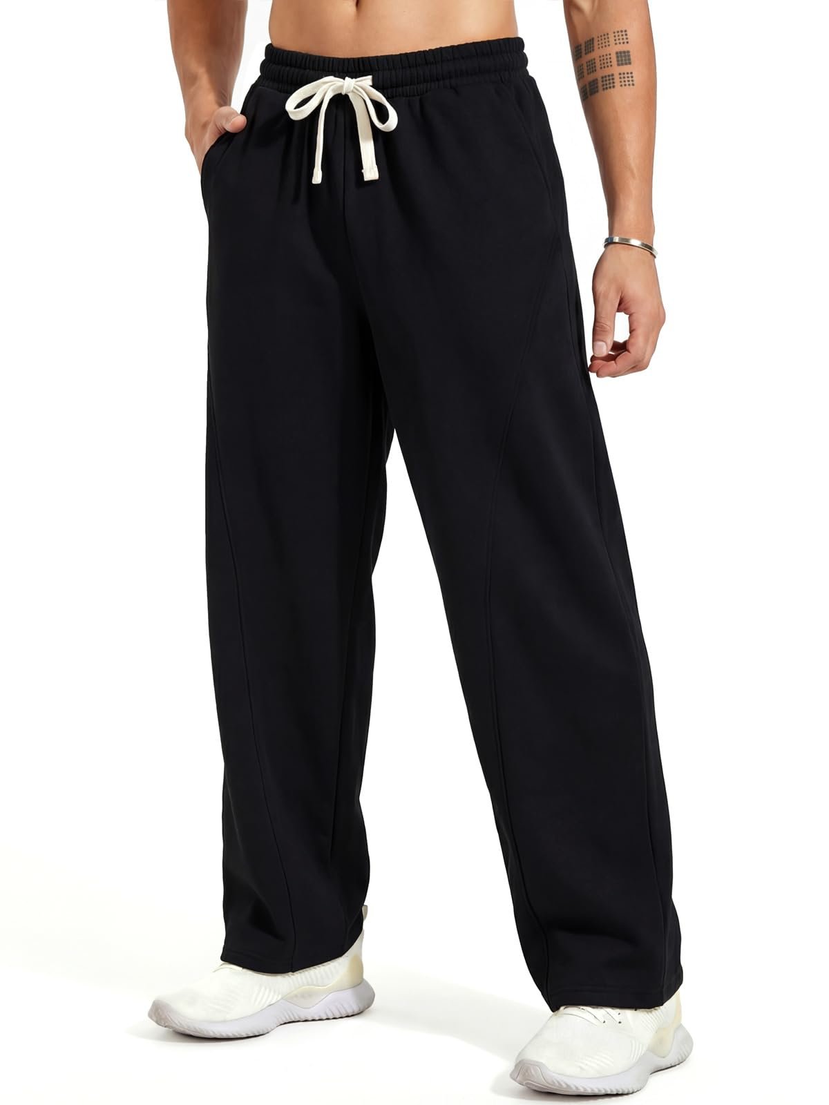 The coffee run deserved Sweatshirt — Zuy Men's Baggy Fleece Sweatpants Cotton Lounge Open Bottom Athletic Pants Straight Leg Drawstring with Pockets