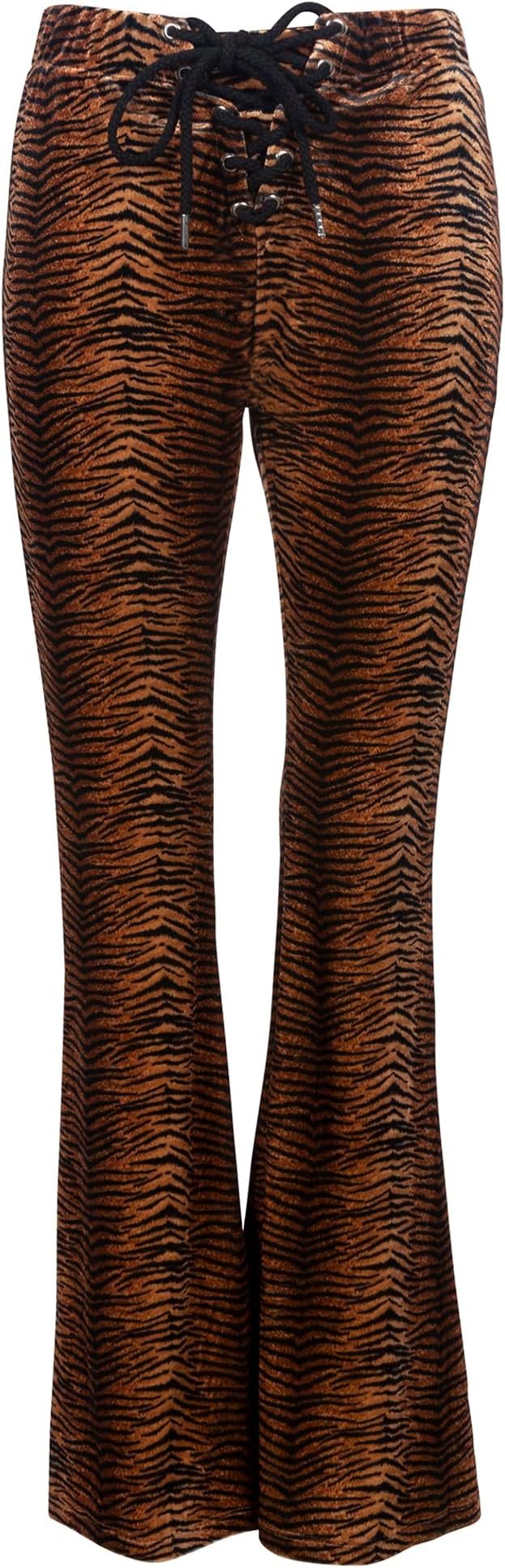 Sun out, Shirt on — Pretty Attitude Women’s Tiger Print Velvet Bell Bottom Pants – High Waisted Flare Pants