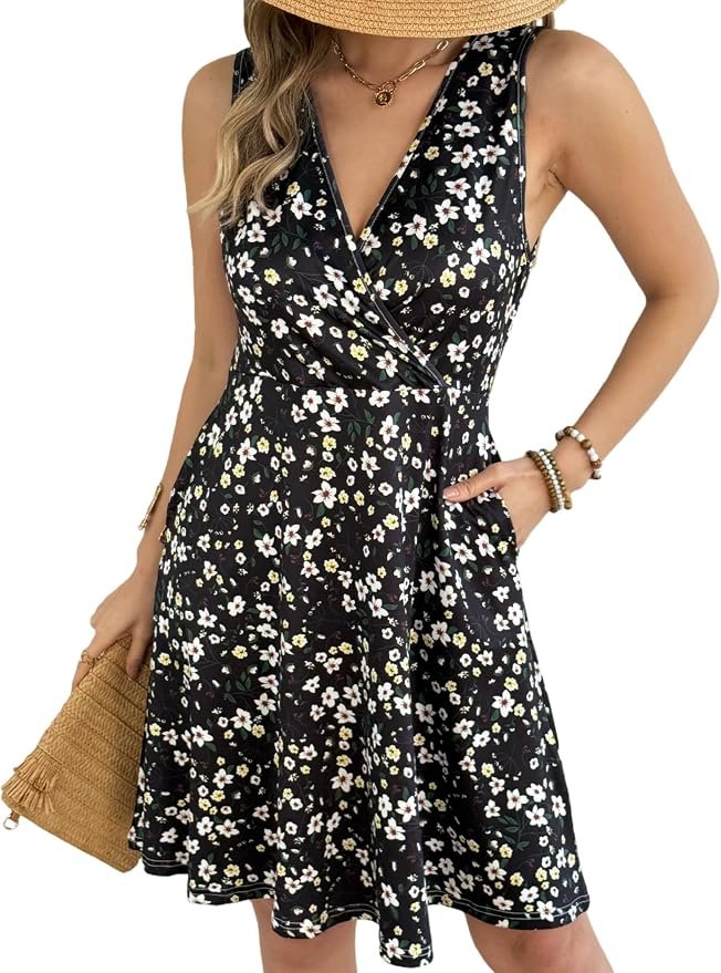 A well-suited punchline featuring Dress — Hebeld Casual Sleeveless Summer Dresses for Women, Black Floral, Large