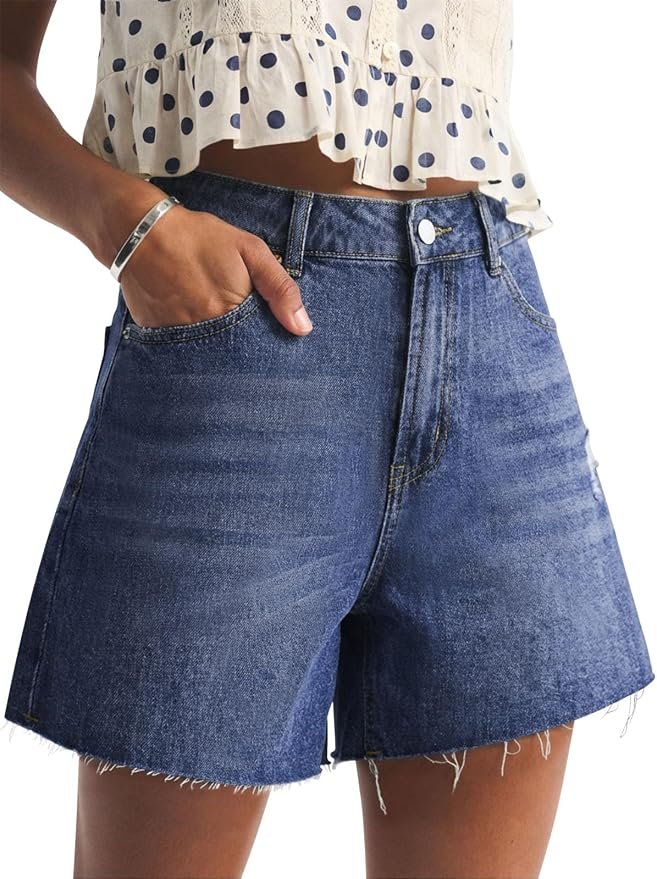 High-Rise Jeans made getting dressed suspiciously easy — PINKMSTYLE Jean Shorts for Women High Waisted Casual Ripped Denim Short Frayed Hem Summer Trendy Jorts