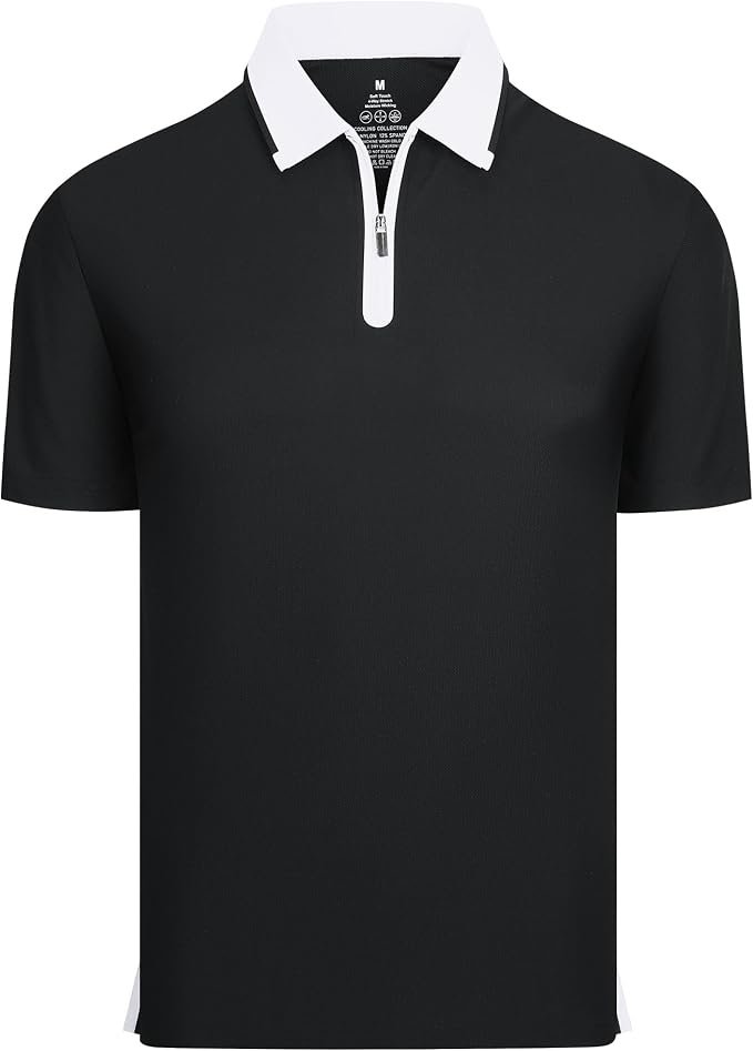 Styling Shirt for a golden-hour look — Esabel.C Mens Golf Shirt Zipper Polo Stretch Moisture Wicking