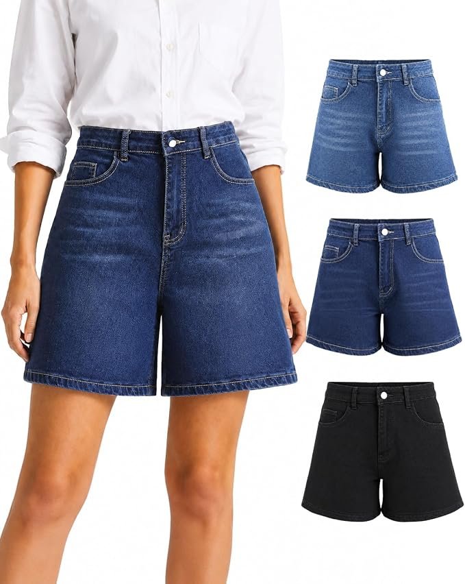 Building today's look from Top outward — Lileyas Womens Jean Shorts Frayed Hem Ripped Denim Jorts Mid Rise