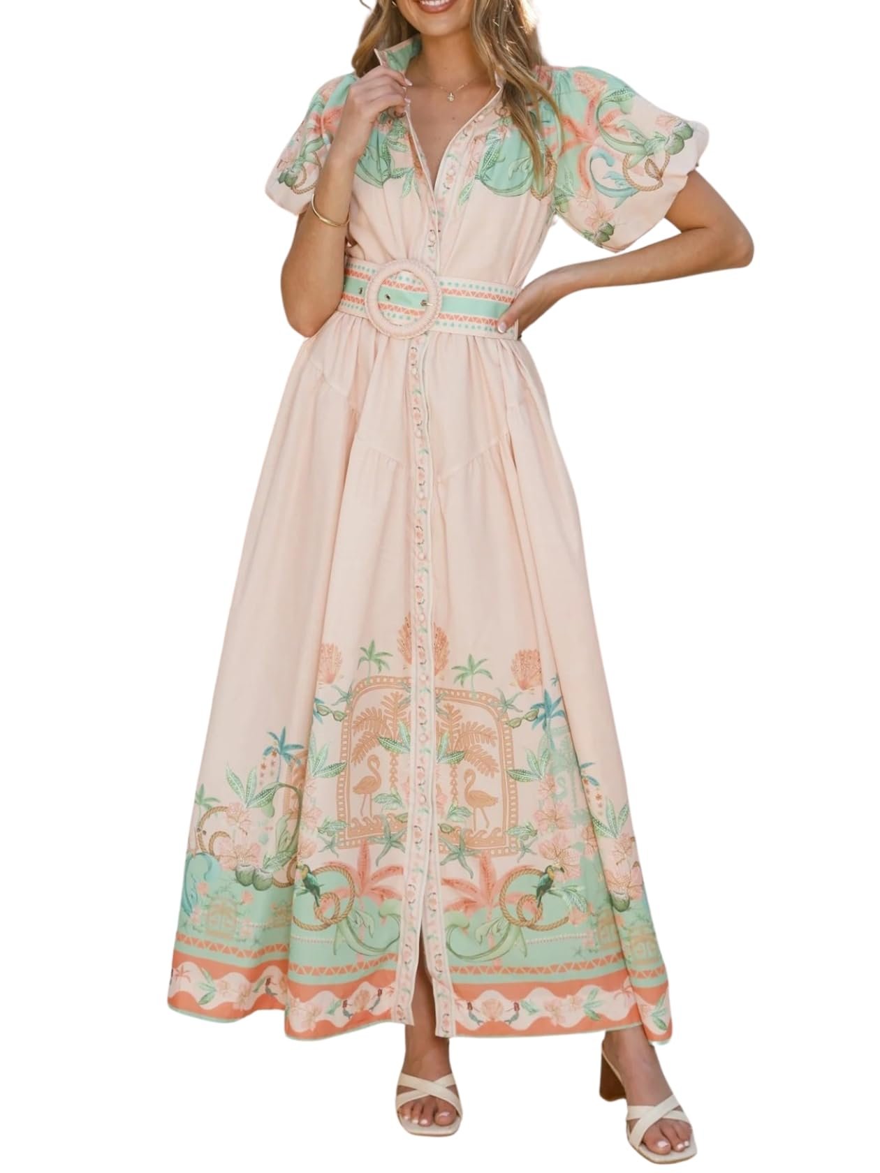 High pressure, low-effort Shorts — Lurenhua Womens Floral Print Puff Sleeve Maxi Dress V-Neck Button Down Short Sleeve Dress