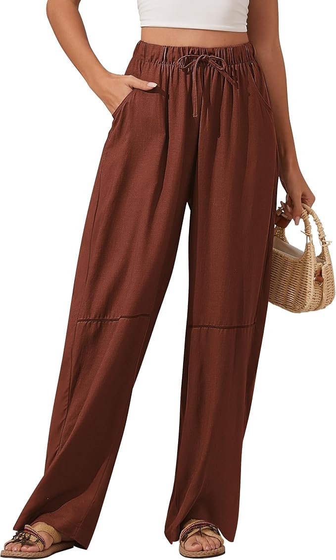 No notes, just Top — H Hellisal Women's Wide Leg Linen Pants High Waisted Flowy Palazzo Trousers Casual Summer Beach Long Slacks with Pockets