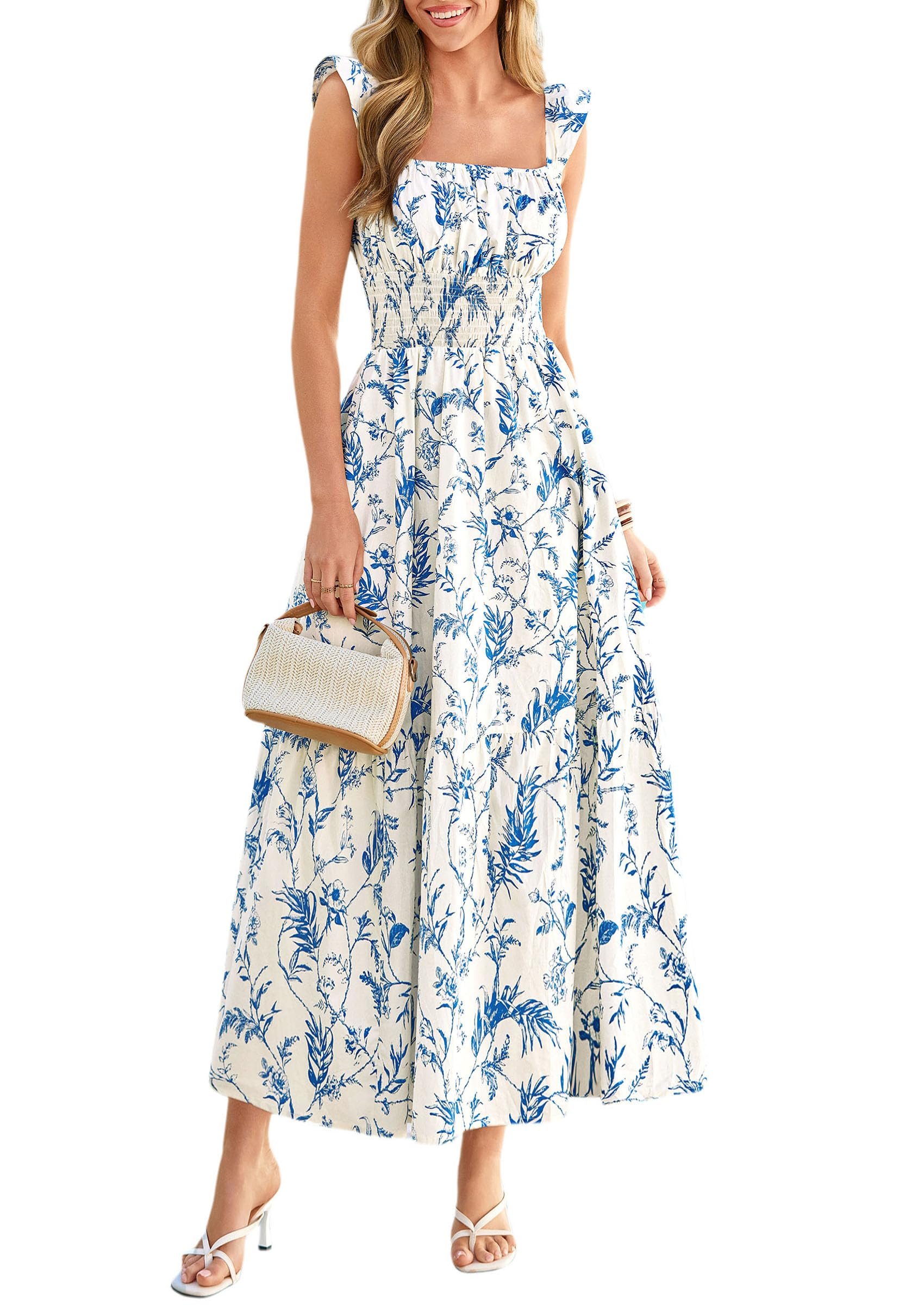 A closer look at how Dress moves — Prettygarden Women Boho Floral Maxi Sundresses