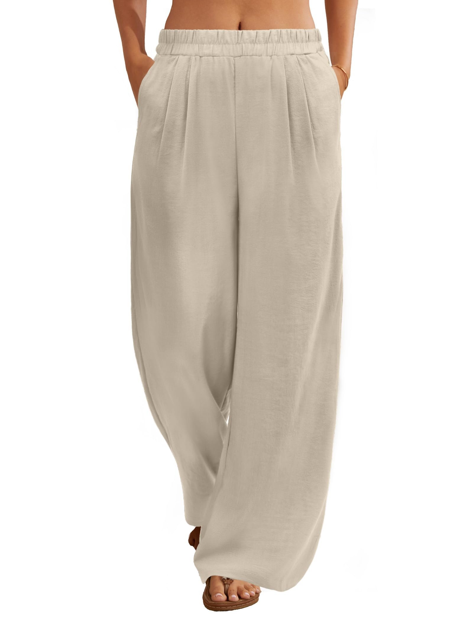 Building today's look from Sweatshirt outward — FireSwan Linen Pants Women Pleated Wide Leg Palazzo Pants with Pockets