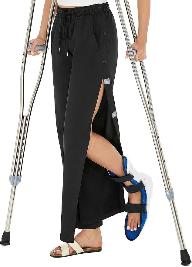 Top changed the energy of this look — AprBark Women’s Post Surgery Tear Away Pants, Easy Dressing Side Open Magnetic Breakaway Sweatpants with Pockets, Loose Fit