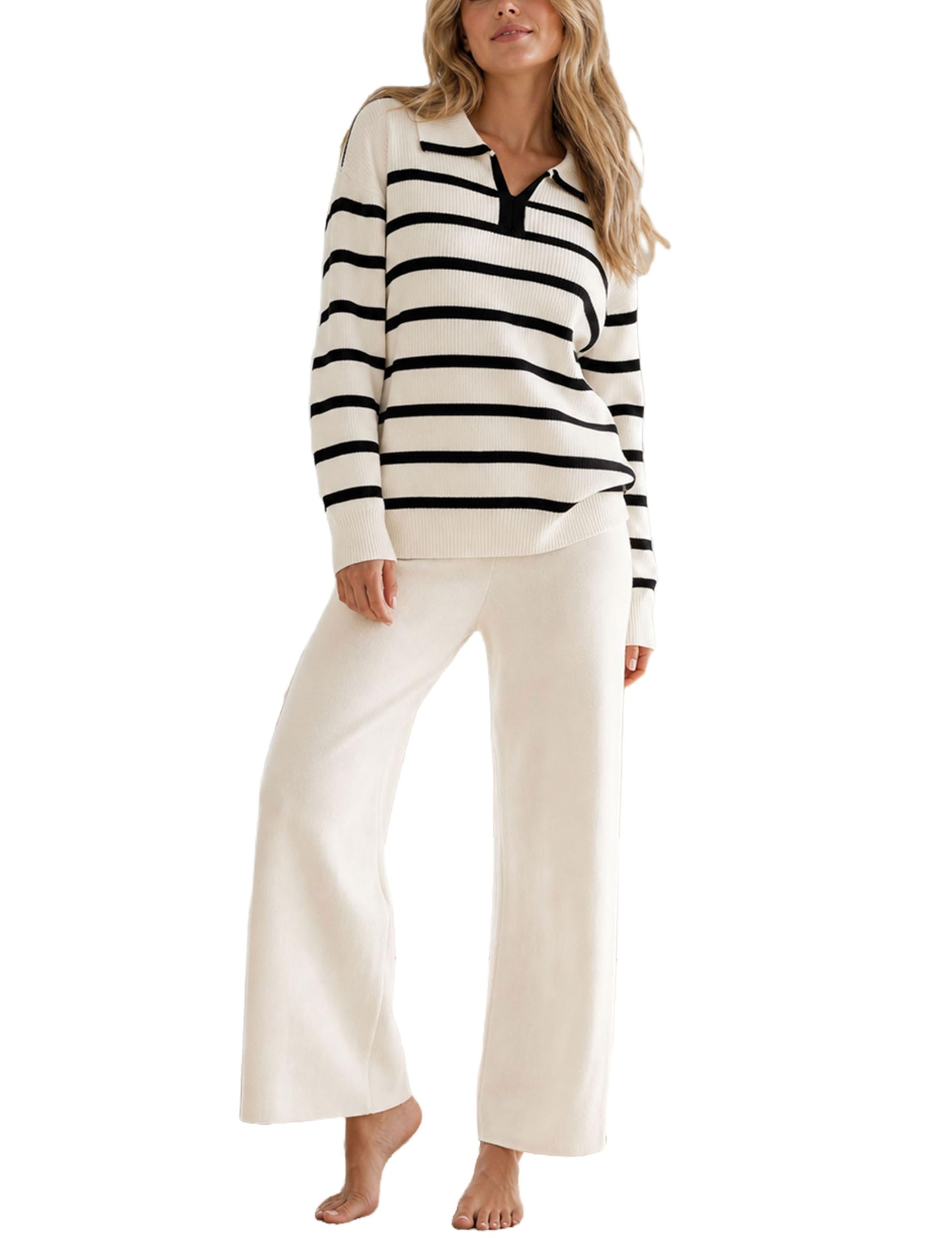 Forecast: Lounge Sets with a chance of style — Tanming Lounge Sets for Women Striped Two Piece Sweater Set