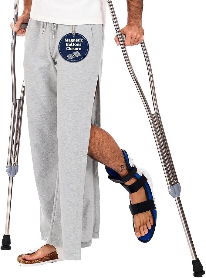 The schedule said casual; Jacket heard camera-ready — AprBark Men’s Post Surgery Tear Away Pants, Side Open Magnetic Breakaway Sweatpants with Pockets, Easy Dressing Loose Fit