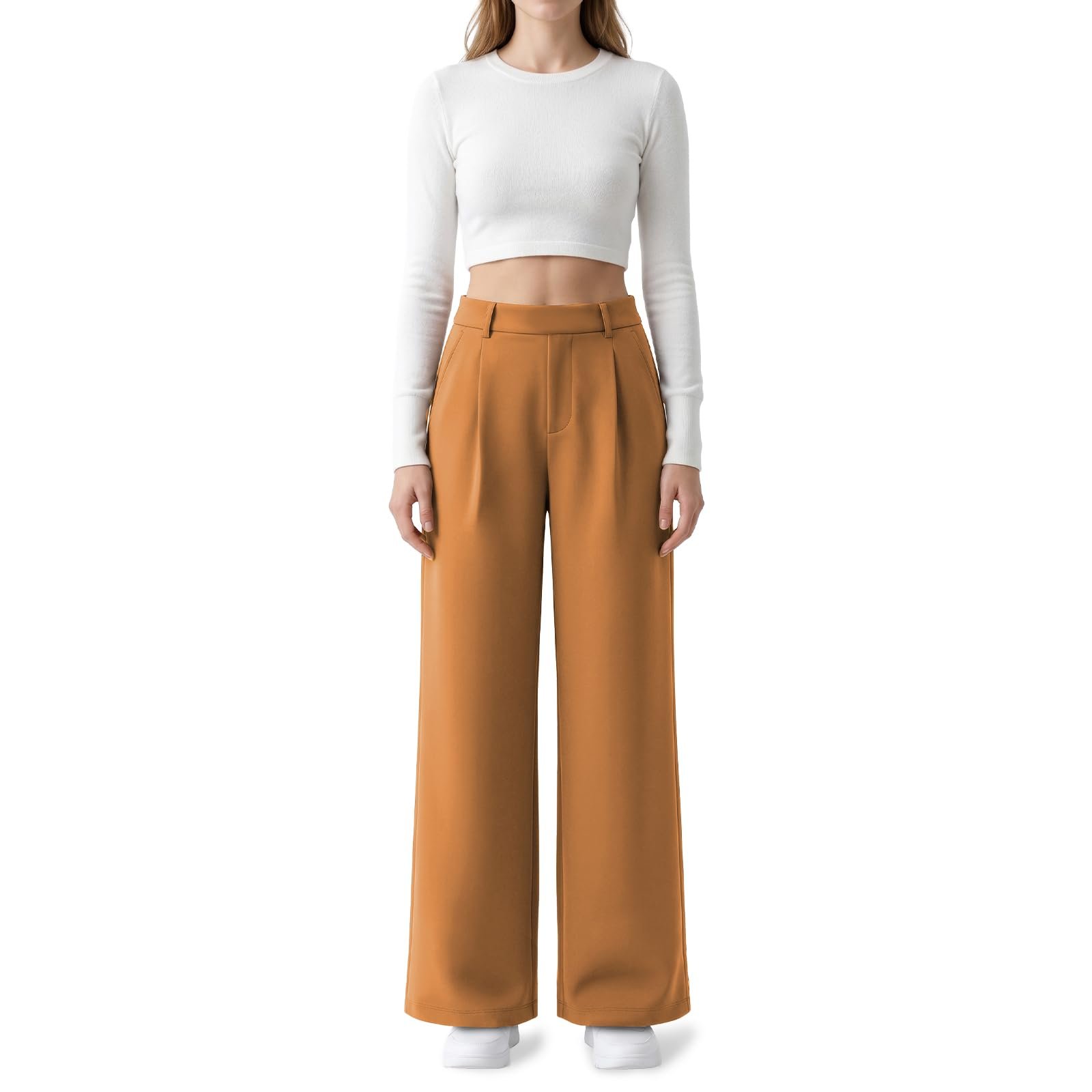 Building today's look from Sweatshirt outward — OctMoon Women's High Waisted Straight Leg Dress Pants - Stretchy Wrinkle-Free Business Casual Work Slacks for Office