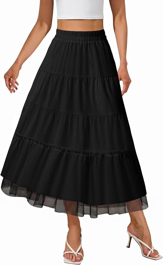 Lightweight Jacket have me hemming and hawing — FireSwan Long Skirts for Women High Waisted Maxi Skirt Boho Tiered Trendy