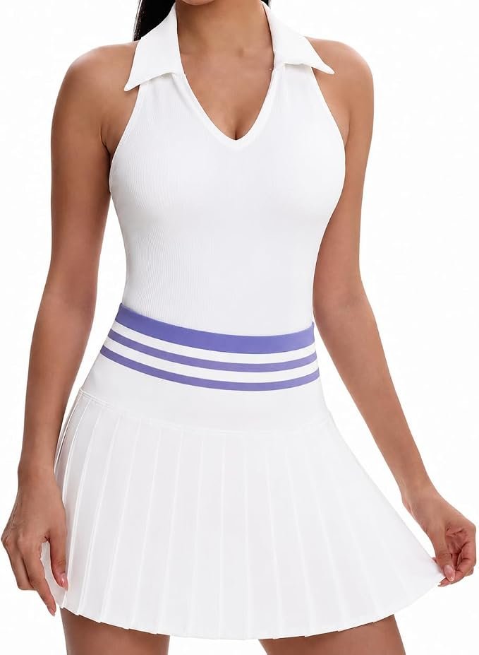 One zip, zero negotiations — Vipark Womens Tennis Dress Set Sleeveless Ribbed Top Pleated Skirt with Built-in Shorts Pockets Athletic Outfit