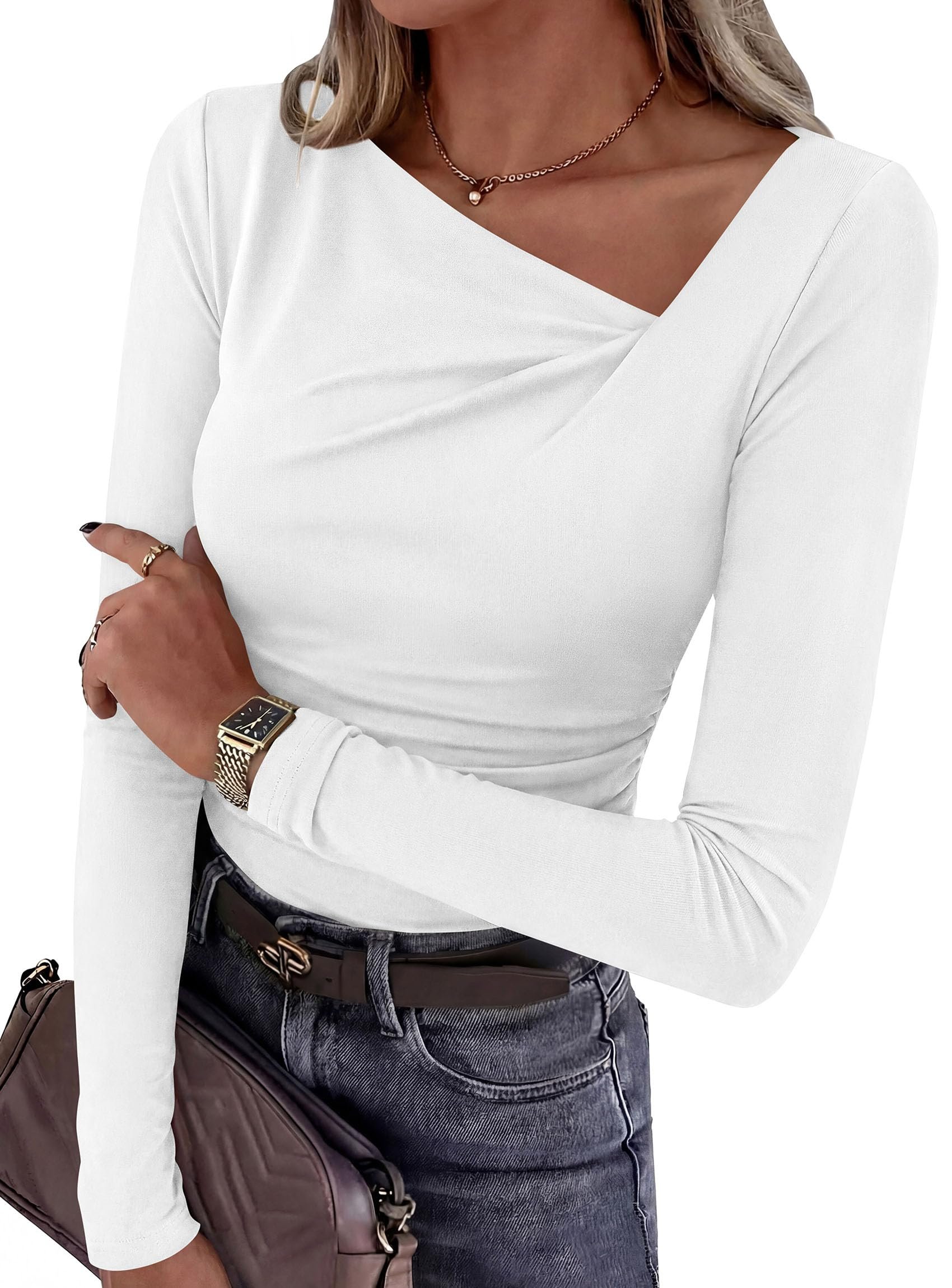 Shirt brought its own sunshine — Prettygarden Women Long Sleeve Shirts Asymmetrical Y2K Fall Tops