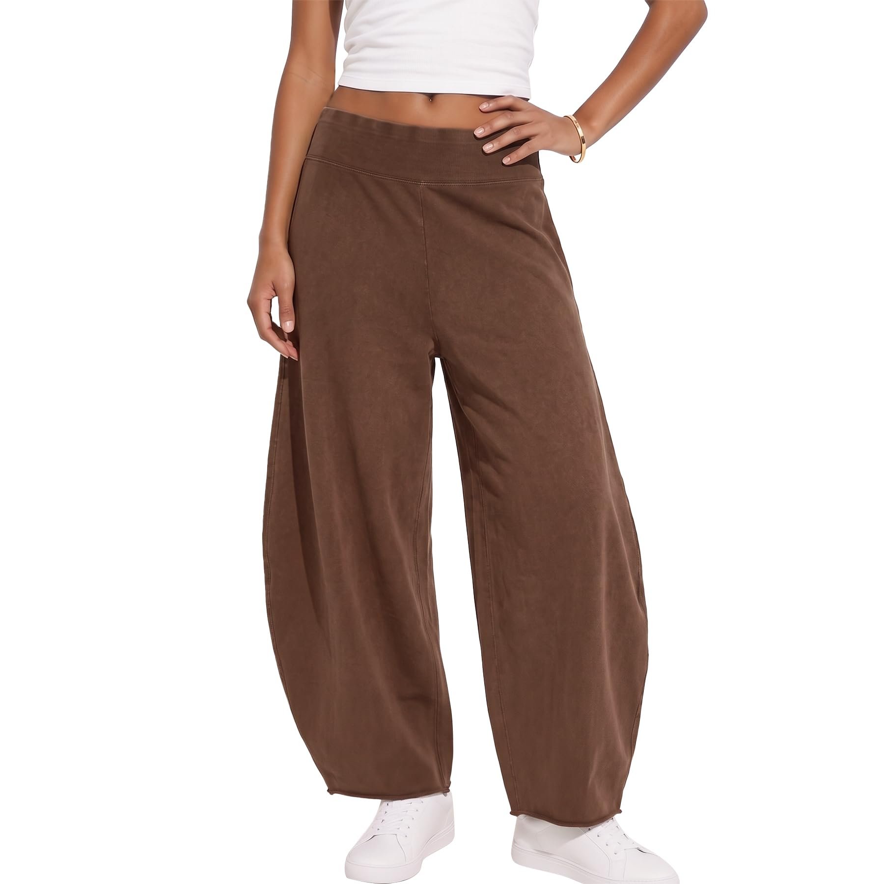 Baggy pants, open cardigan, zero regrets — Ainangua Womens Casual Baggy Barrel Pants Acid Wash Lounge Wide Leg Pants Low Waist Raw Edge Athletic Harem Trousers