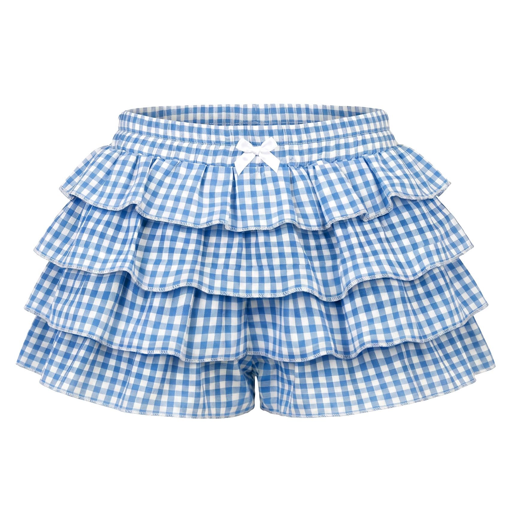 Sun out, Shorts on — Rolosi Womens Ruffle Shorts Summer Gingham Dress Bloomers Cute Brunch Outfits Mini Micro Boyshorts Checkered Plaid Shorts