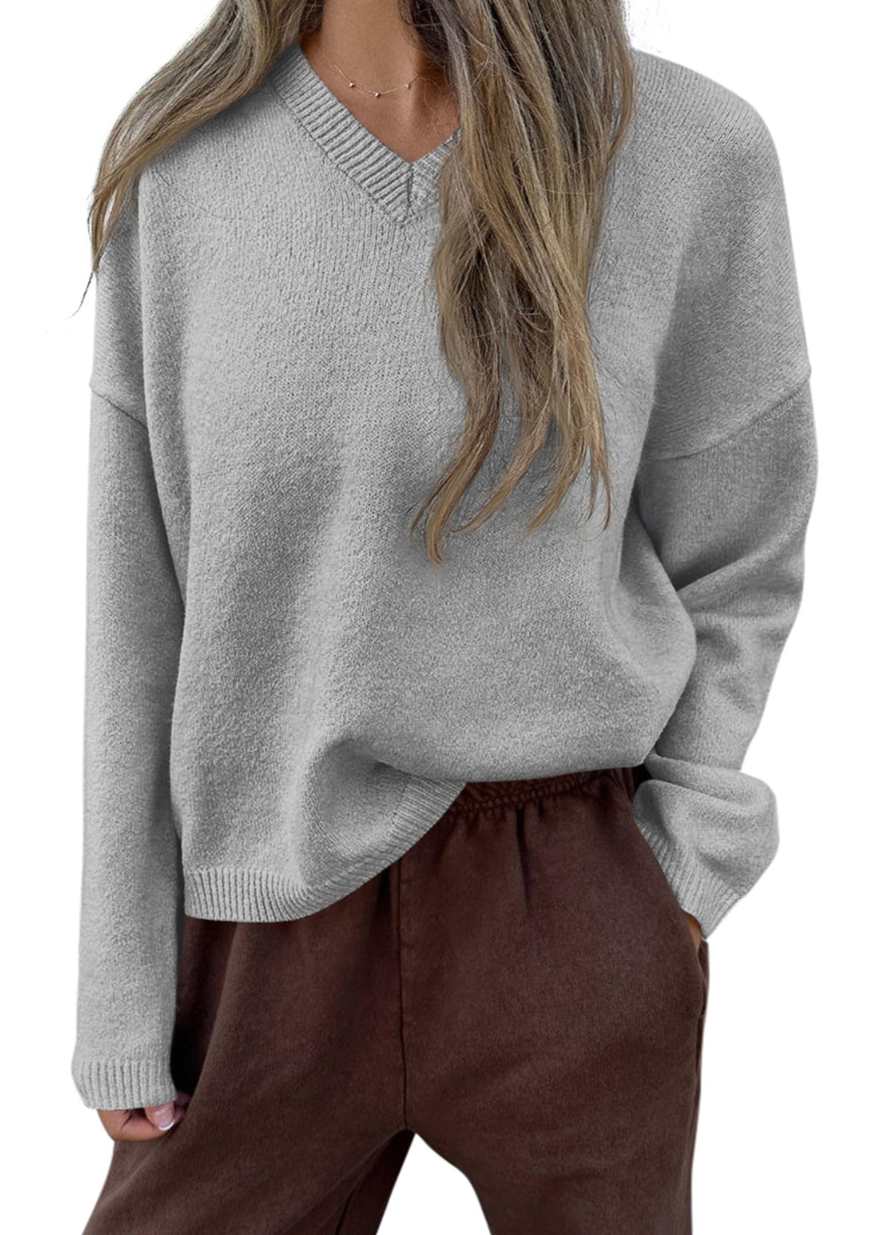 Building today's look from Top outward — Prettygarden Women's Cozy Sweaters Fall Fashion V Neck Tops