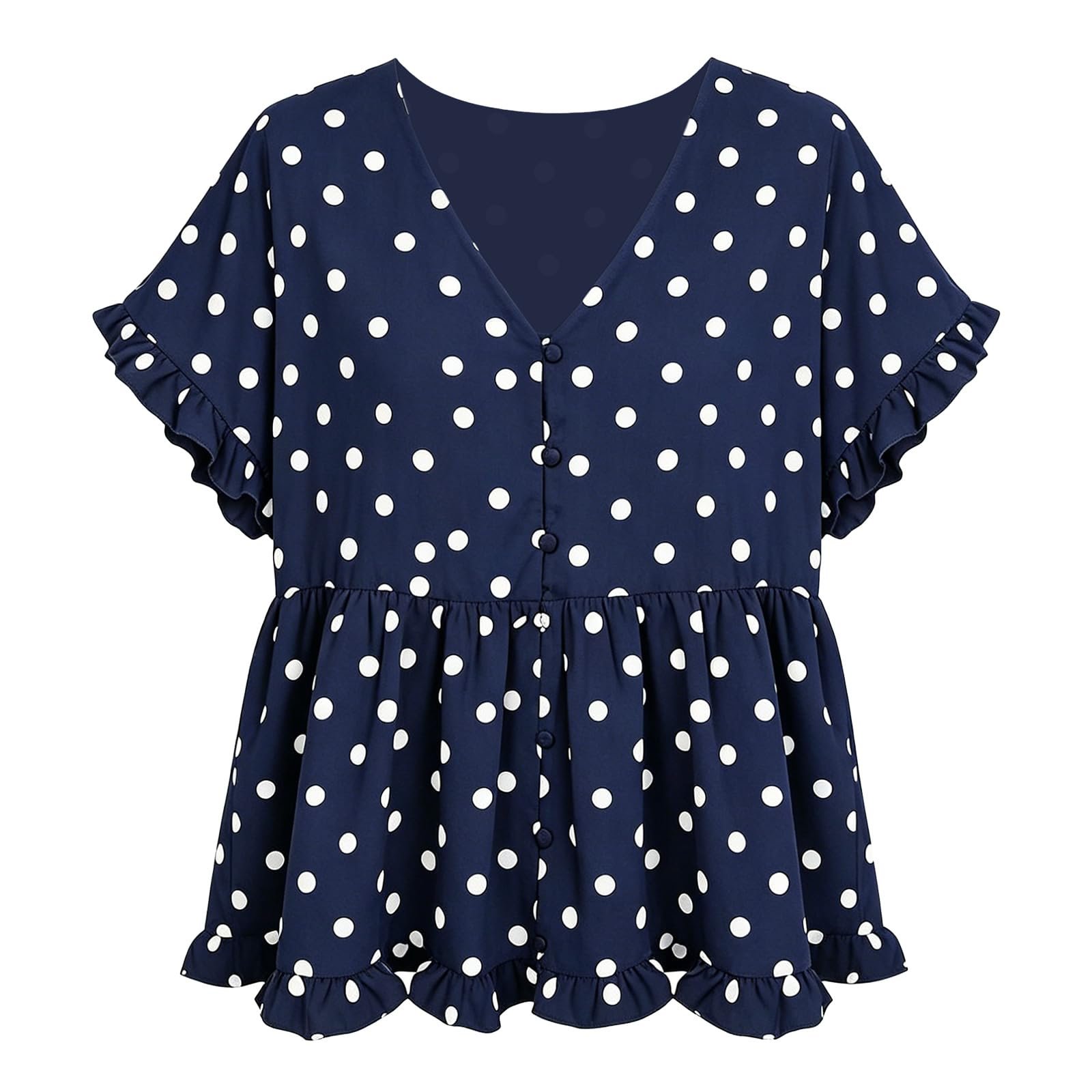 Blouse have me hemming and hawing — Cufezn Women's Ruffle Tops Summer Cute V Neck Flowy Peplum Blouses