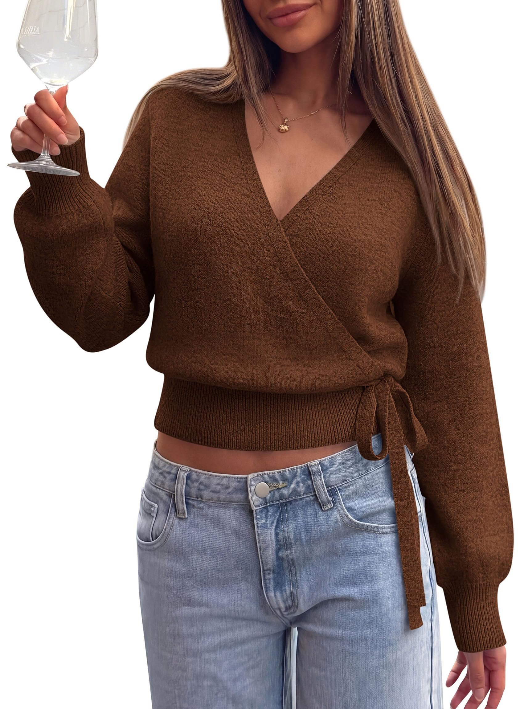 Top made a regular day look interesting — Prettygarden V Neck Wrap Sweaters for Women Fall Outifts Pullover