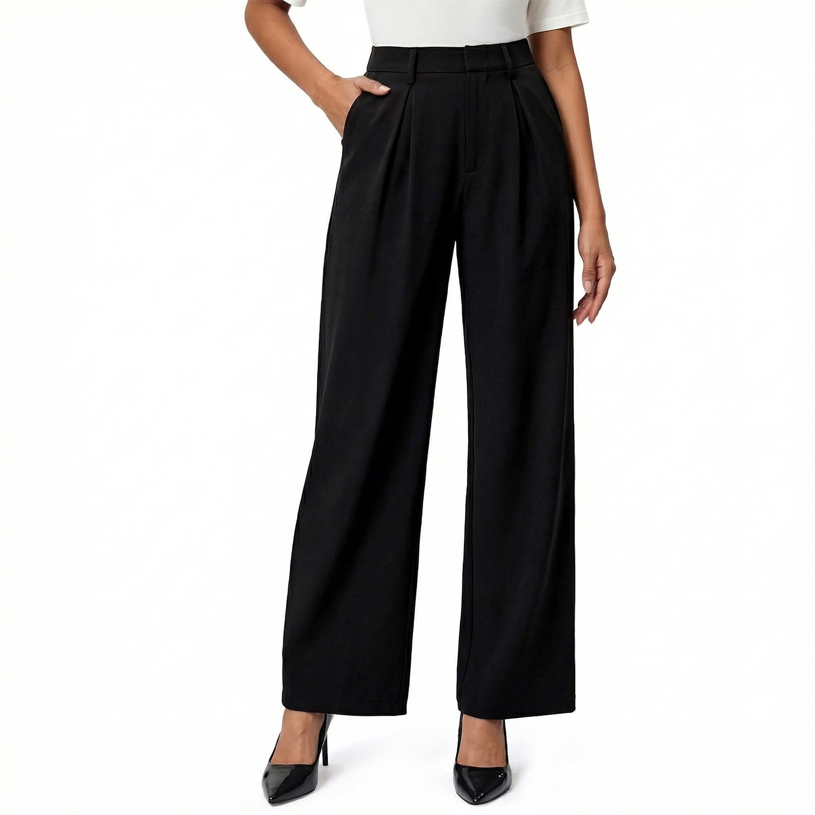 The five-minute outfit built around Sweatshirt — Waist Wow Women Wide Leg Dress Pants High Waist Stretchy Trousers Work Pant Business Casual Slacks Palazzo Pant with Pockets