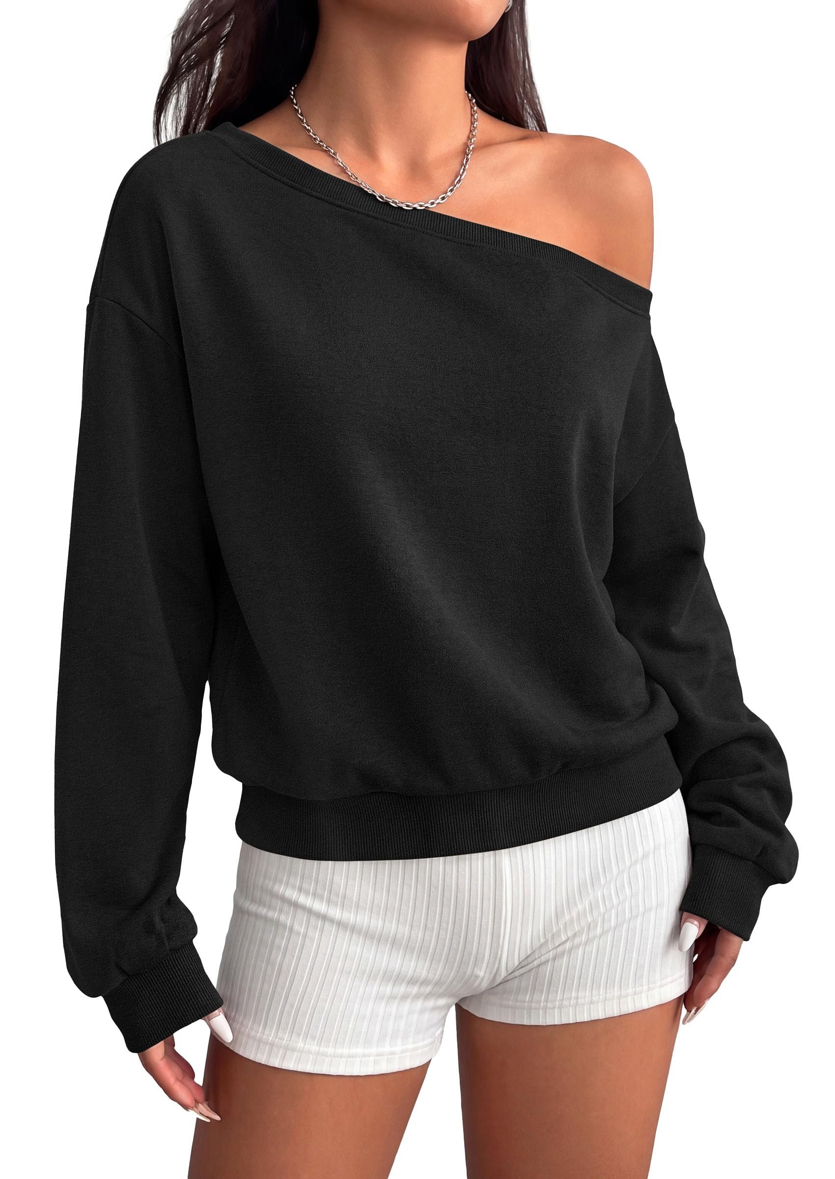 The outlook is bright for Off-The-Shoulder Sweatshirt — Prettygarden Womens Off The Shoulder Sweatshirt Fall Long Sleeve Tops