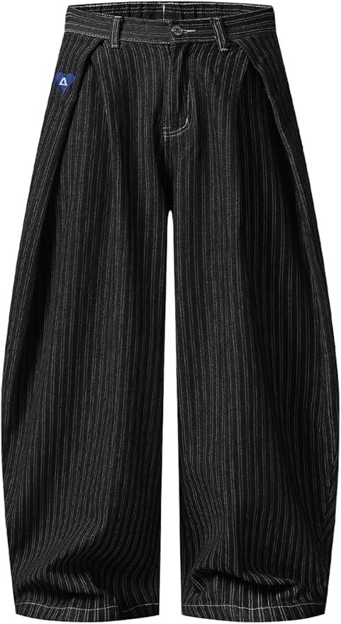 Jacket have me hemming and hawing — Aelfric Eden Pinstripe Baggy Barrel Jeans Pleated Wide Leg Denim Pants Men Women Loose Fit Streetwear Vintage Trousers