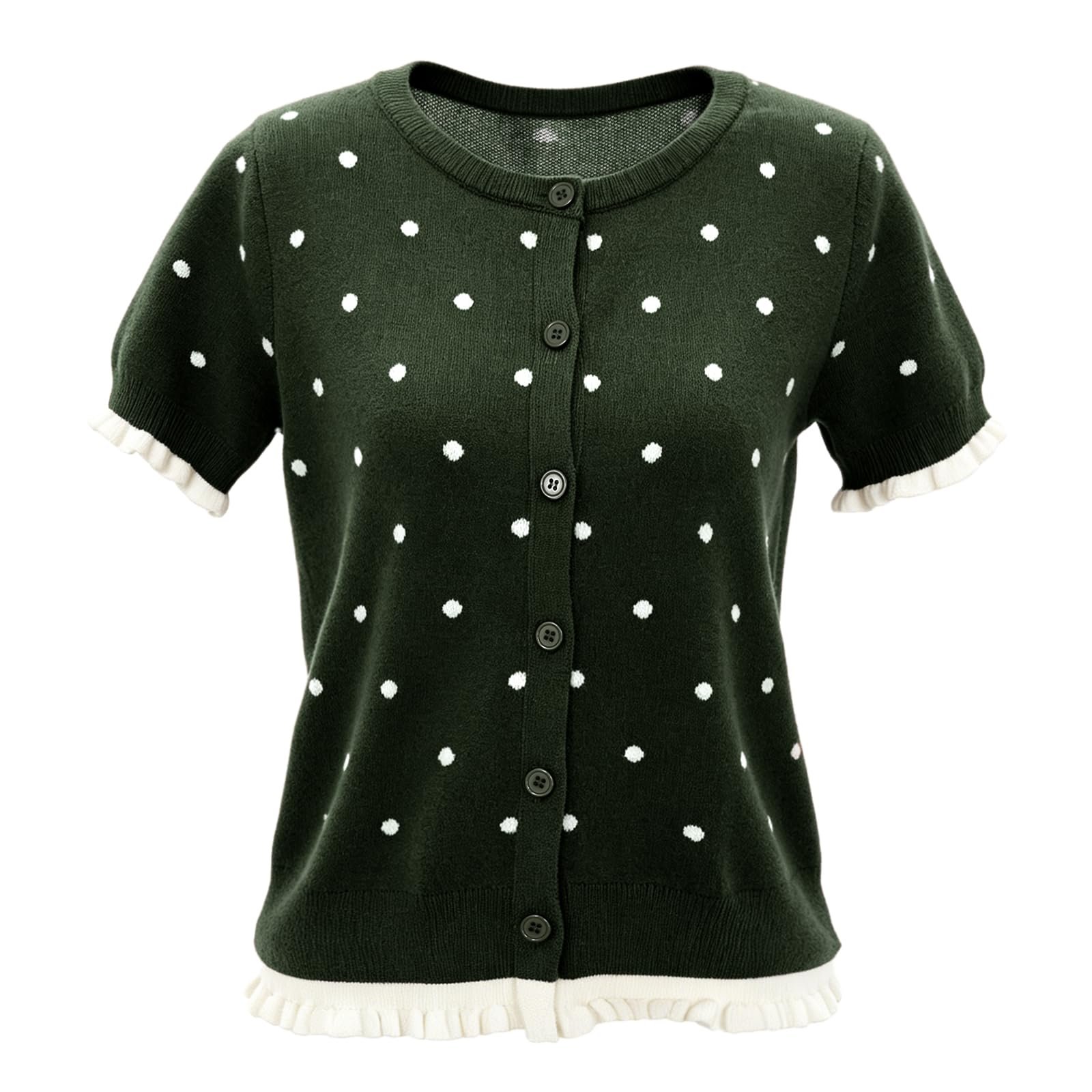 The schedule said casual; Jacket heard camera-ready — Aiwufly Womens Polka Dot Cardigan Summer Short Sleeve Cardigan Sweater