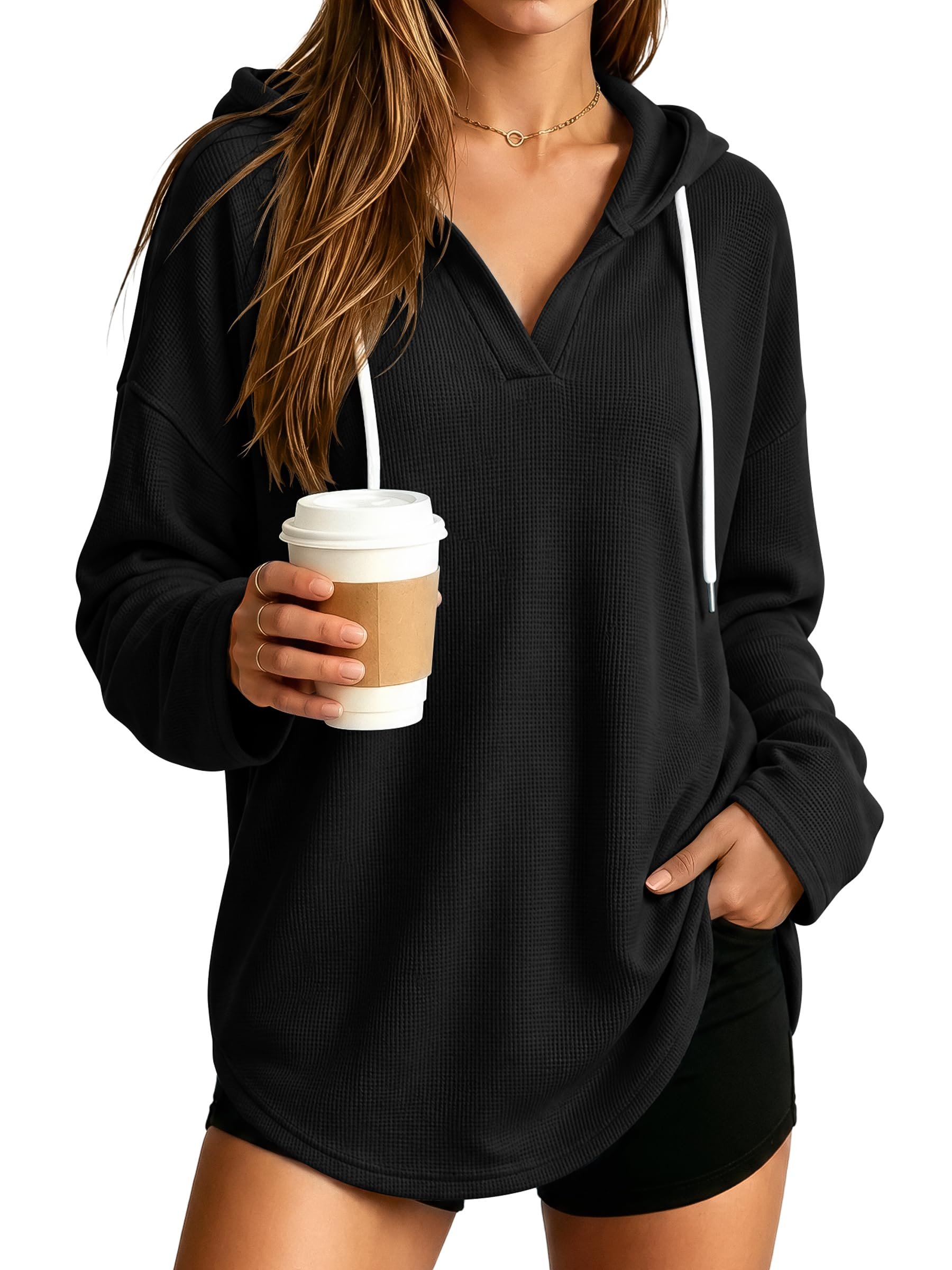 High pressure, low-effort Sweatshirt — Anrabess Hoodies for Women Waffle Knit Oversized Sweatshirt