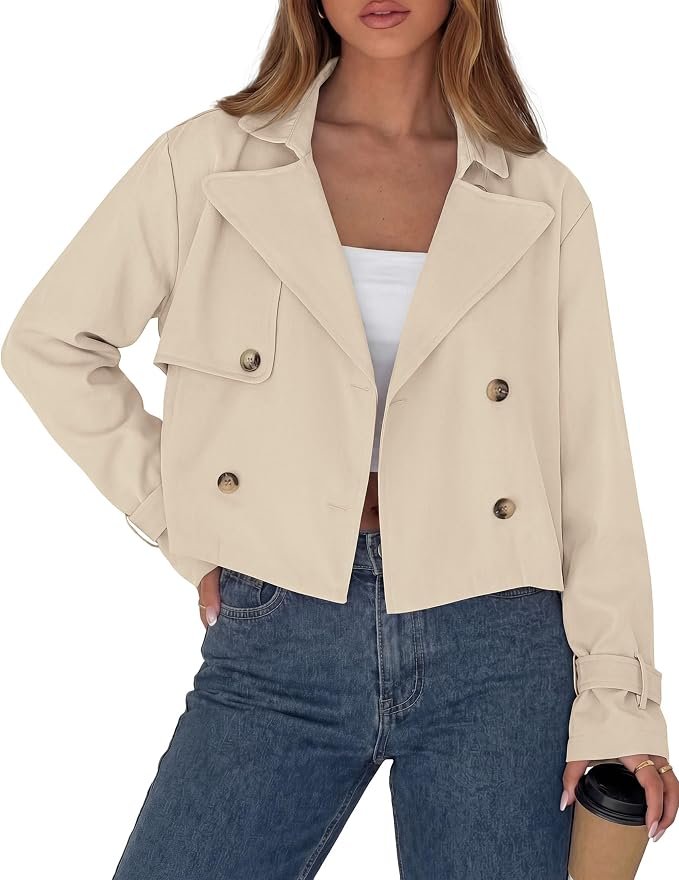 One errand, full fit check: Cropped Jacket — Prettygarden Cropped Trench Coat For Women Short Jacket