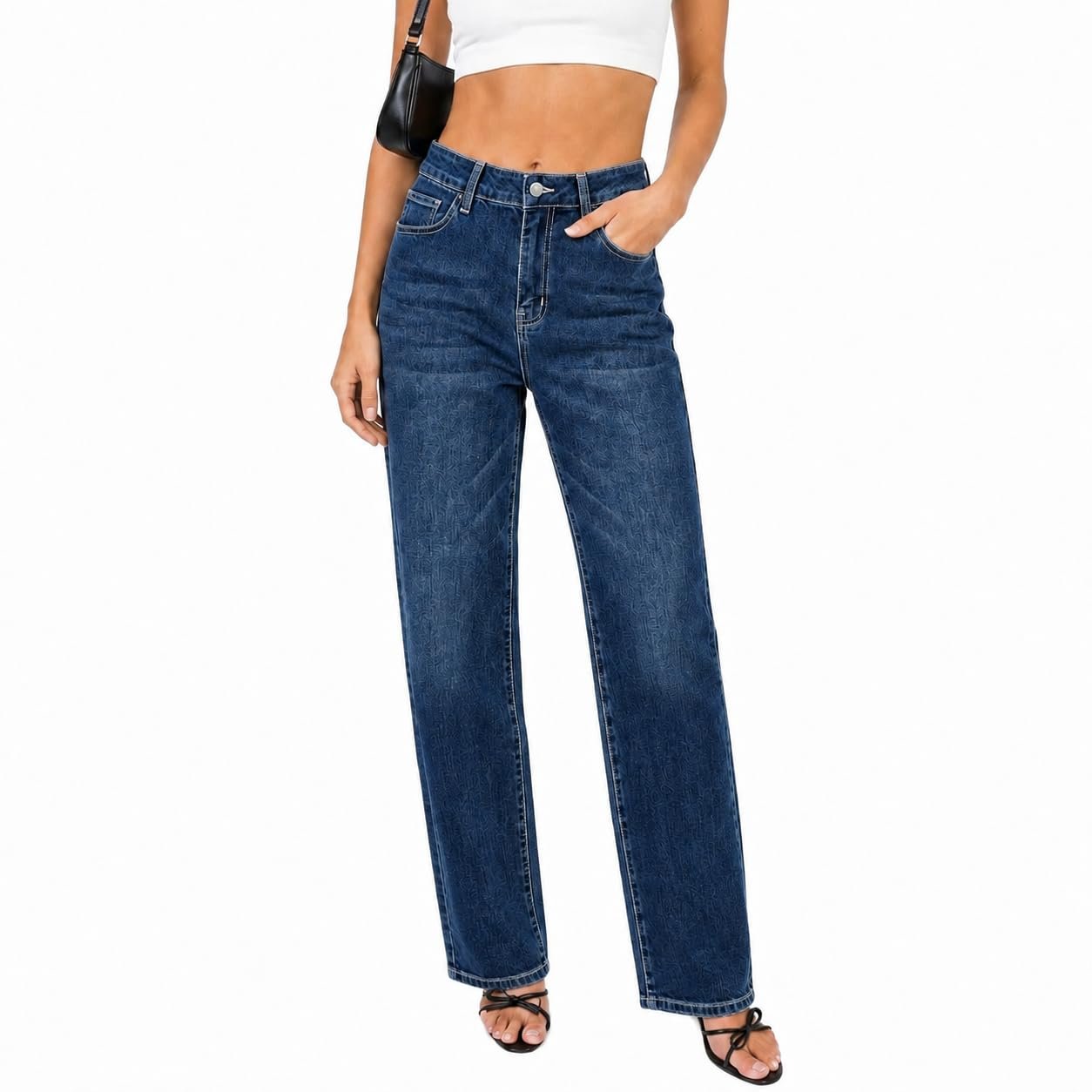 Cropped on top, relaxed below, smug in between — Tenfinordi Women's Straight Leg Jeans, Mid High Rise Relaxed Fit Denim Pants