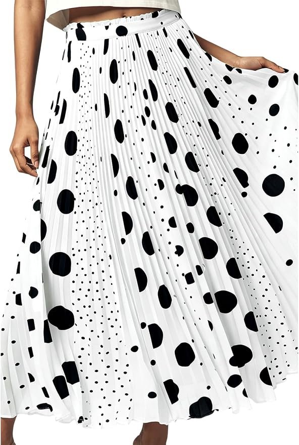 Fitted on top, floating below — Cufezn Women's Maxi Skirt Midi Boho Flowy Polka Dots Skirts for Summer