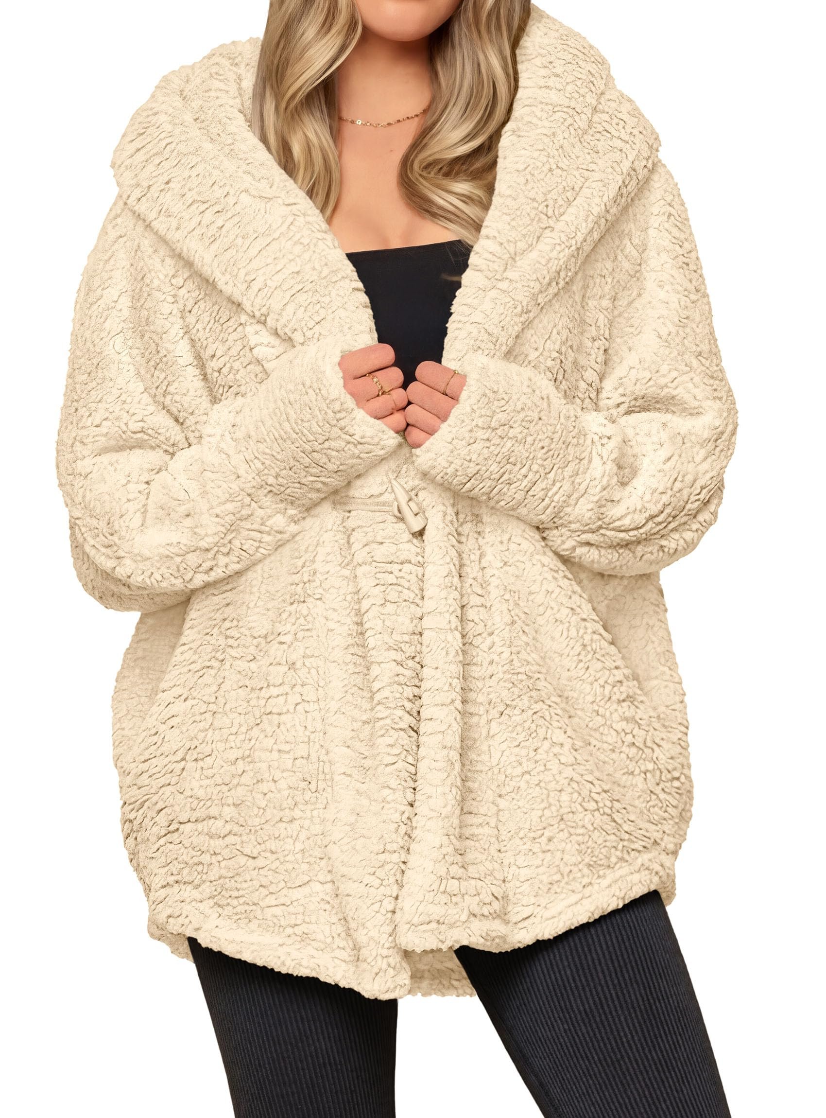 Floor seven, fit check complete — Prettygarden Women's Winter Warm Coats Hooded Faux Fur Sherpa Jacket