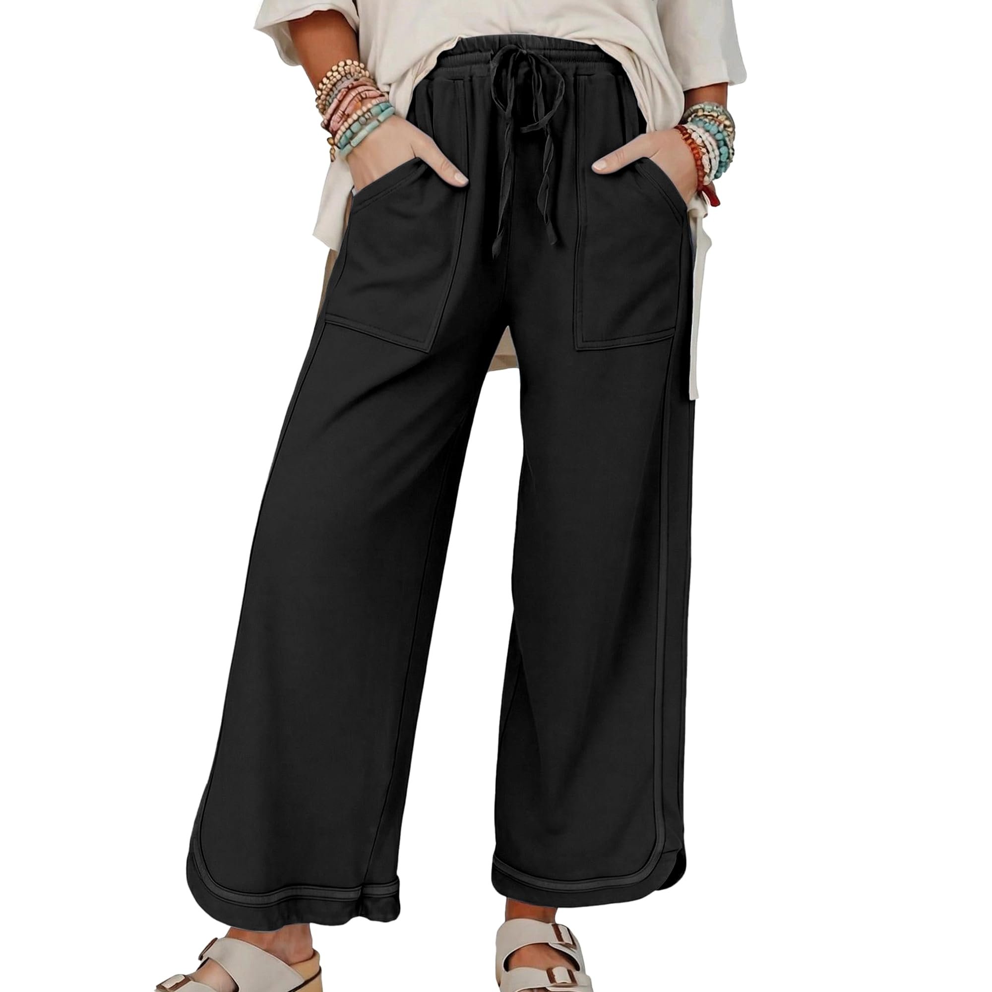 The schedule said casual; Boat-Neck Shirt heard camera-ready — Hixiaohe Baggy Wide Leg Sweatpants Women Casual High Waist Drawstring Lounge Pants Athletic Palazzo Trousers with Pockets